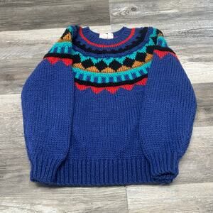 Vintage Avon Fashions Blue Womens L Acrylic‎ Fair Isle Knitted Grandma Sweater